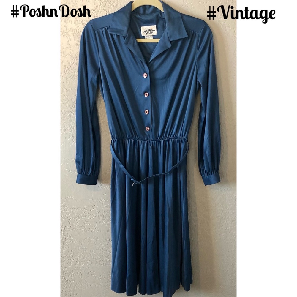 VINTAGE! Long Sleeve Polyester MIDI Dres